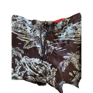🍒 2/$20 🍒 Mens Nautica XL Brown and Blue Tropical Swim Shorts